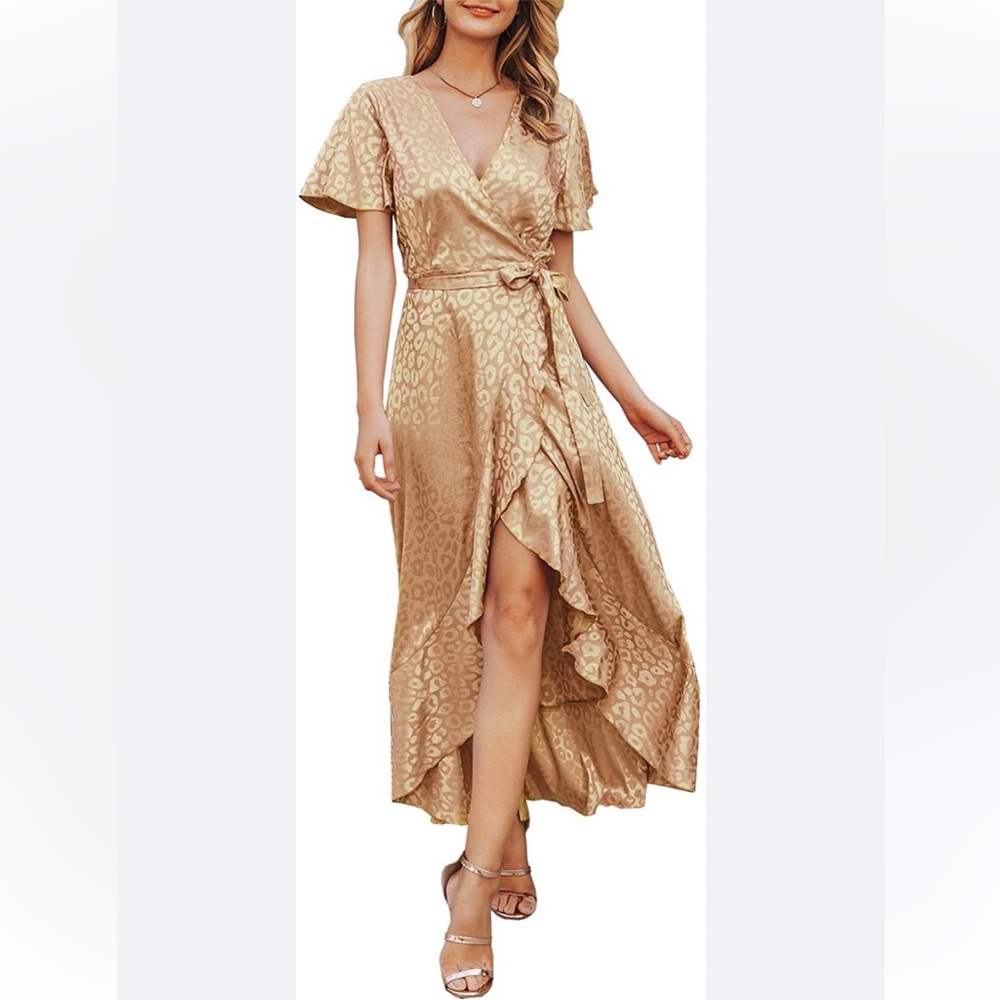 Simplee cheetah print wrap dress. Size L